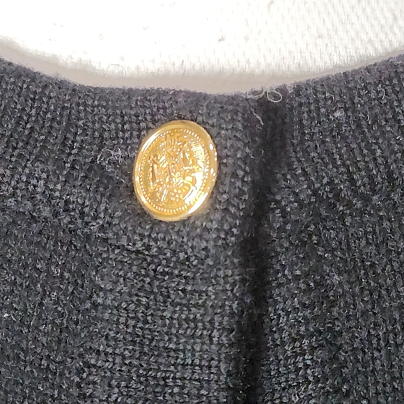 VINTAGE Talbots Petites Women's 100% Pure Wool Cable Knit Gold Button Cardigan - Picture 4 of 11